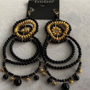 Bebe Black and Gold Multi-Hoop Earrings